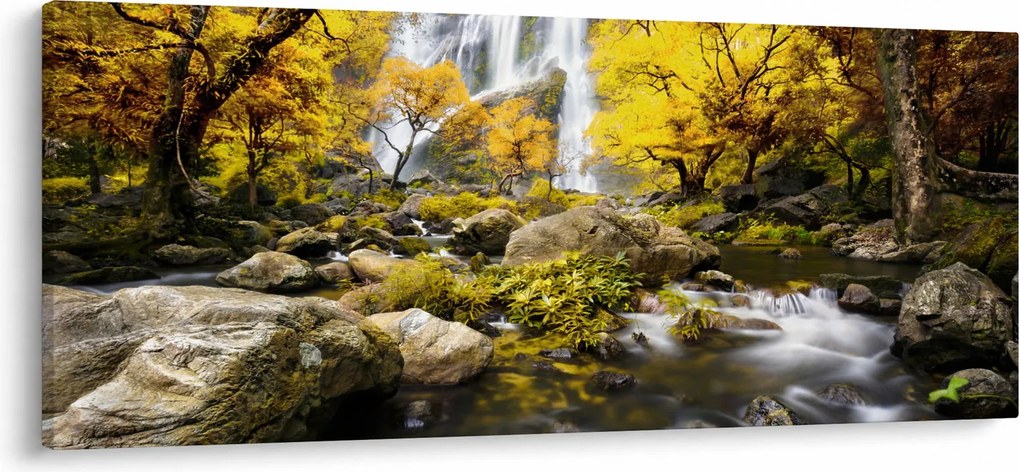 Tablou - Cascade în peisaj de toamnă, galben (120x50 cm)