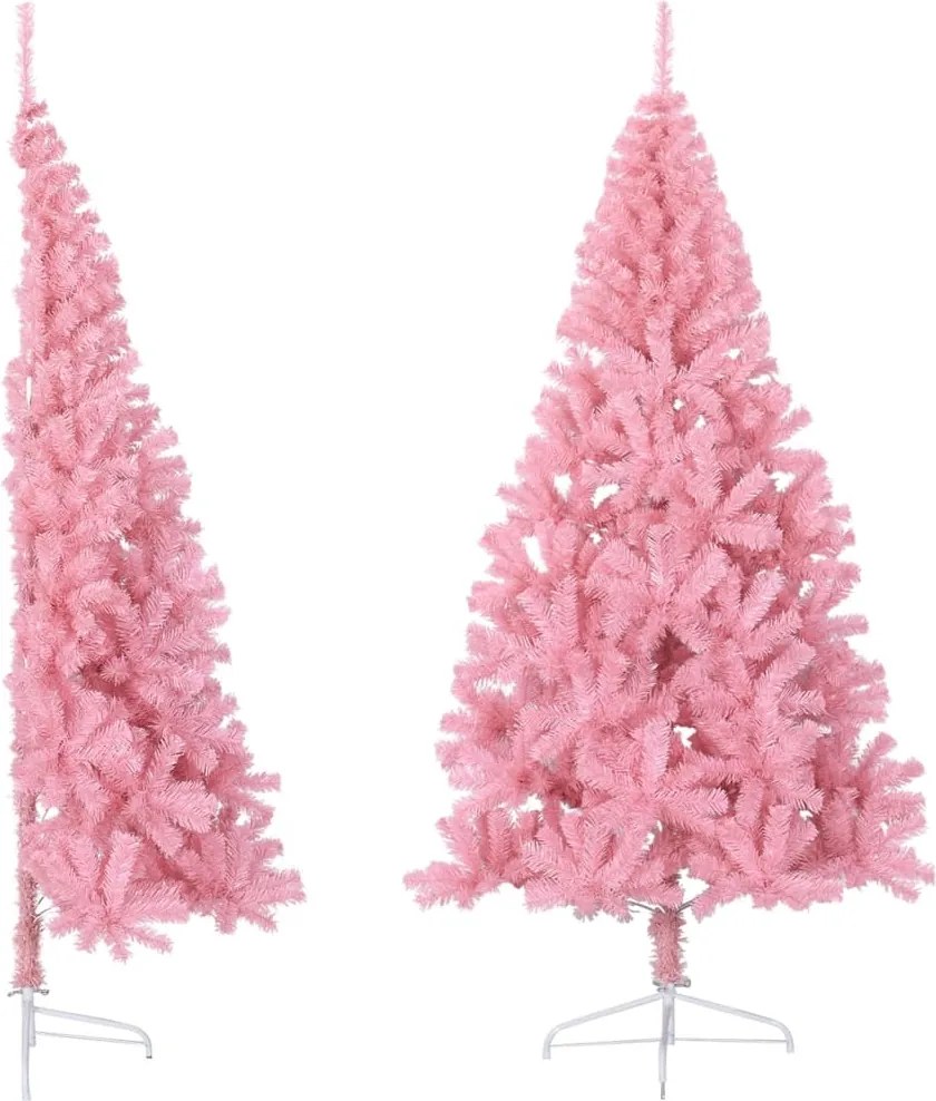 vidaXL Jumătate brad de Crăciun artificial cu suport, roz, 210 cm, PVC