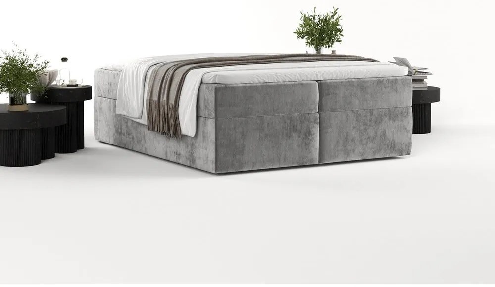 Pat boxspring gri cu spațiu de depozitare 140x200 cm Yoko – Maison de Rêve