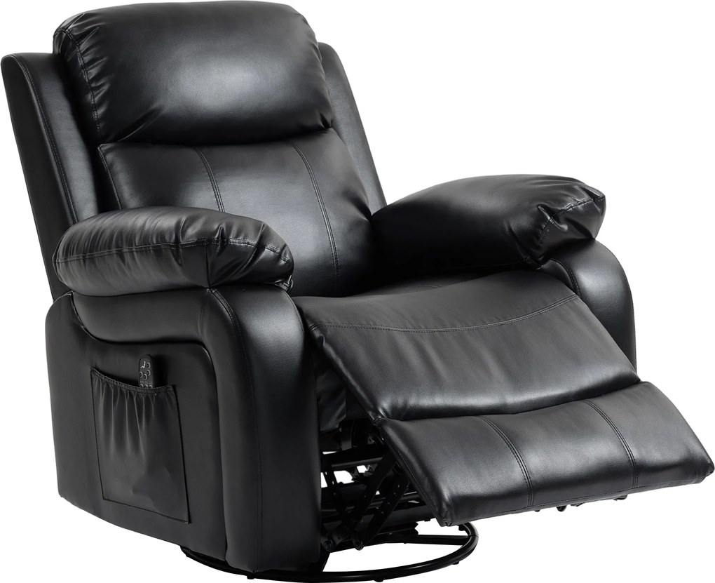 HOMCOM Fotoliu de masaj cu 8 capete vibrante, fotoliu relax, spătar reglabil + suport pentru picioare, Negru | Aosom Romania