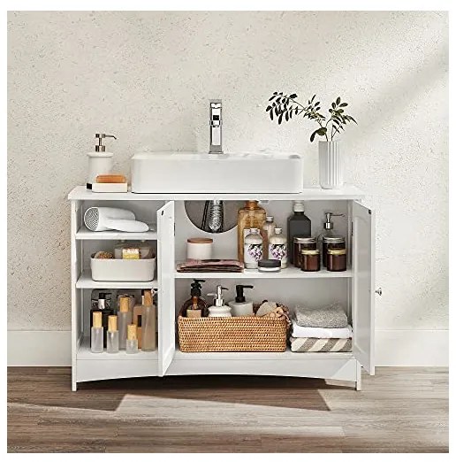 Dulap de depozitare pentru chiuveta, Vasagle, 2 usi, Alb, 90 x 30 x 60 cm