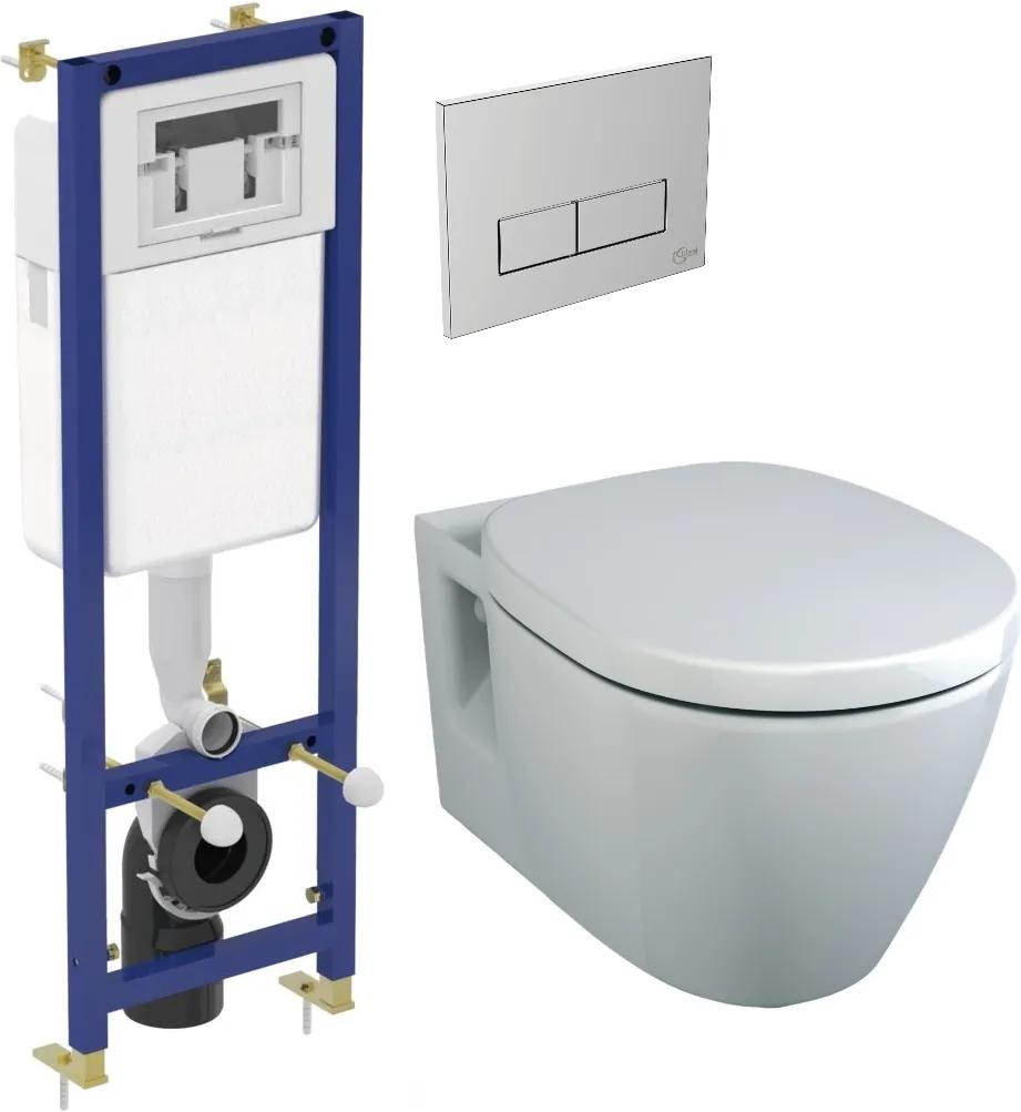 Set vas WC suspendat Ideal Standard Connect, capac inchidere lenta si rezervor incastrat cu clapeta crom