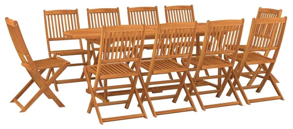 Set de masa pentru gradina, 11 piese, lemn masiv de acacia Maro, 220 table length, Fara cotiera, 11