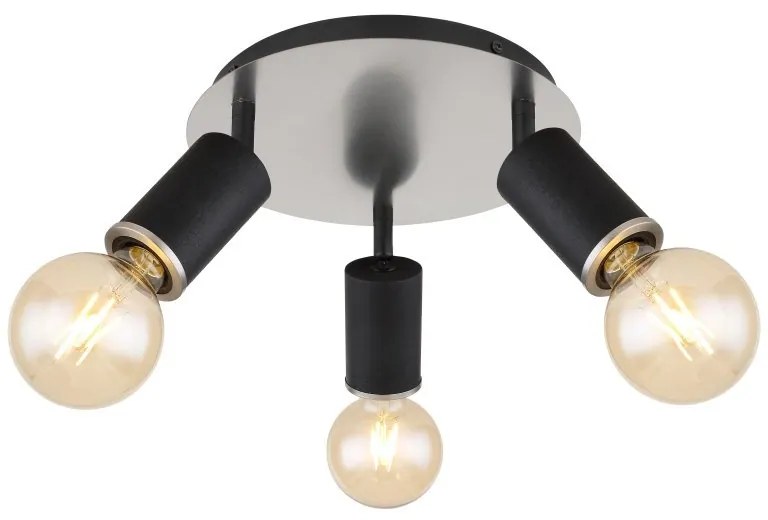 Plafoniera cu 3 spoturi directionabile design modern Joseba negru, nichel mat