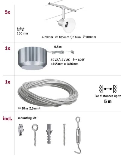 Paulmann 94136 - Set 5x GU5,3/10W spot SHEELA 230V crom lucios