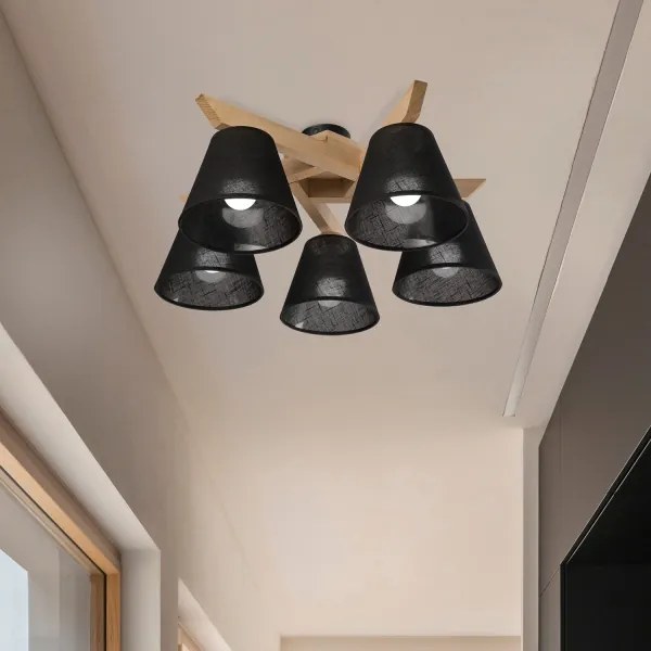 Lustră aplicată Brilagi ANTHONY 5xE14/40W/230V stejar/negru