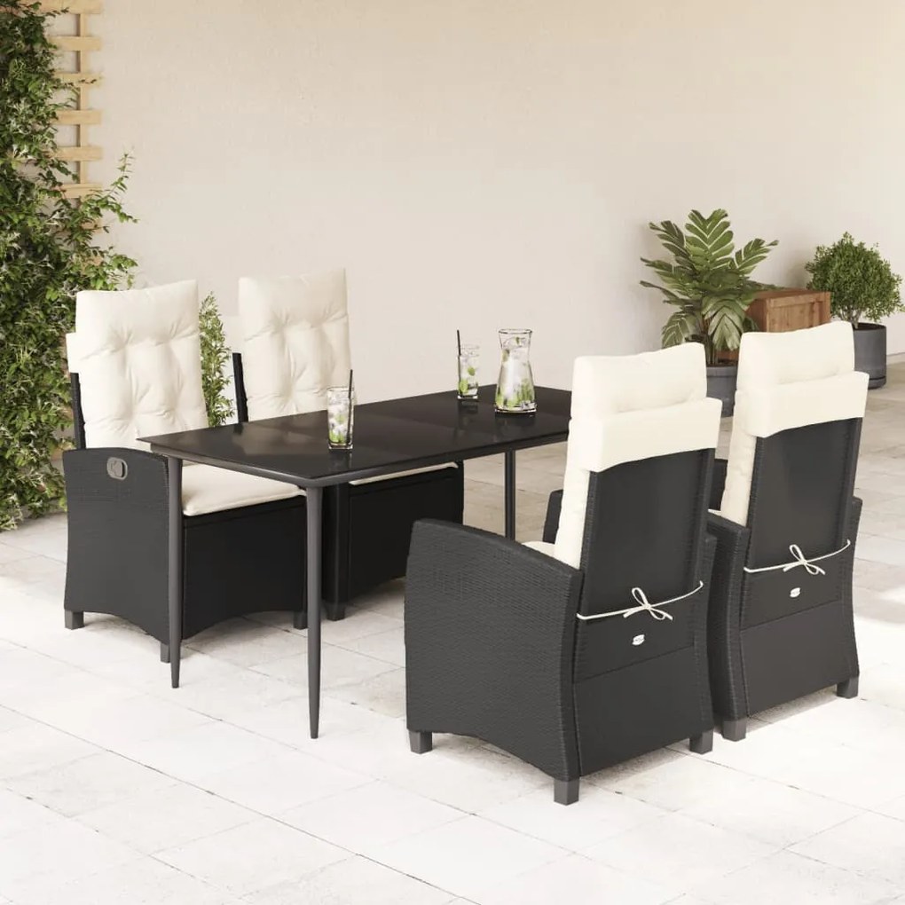 vidaXL Set mobilier de grădină cu perne, 5 piese, negru, poliratan