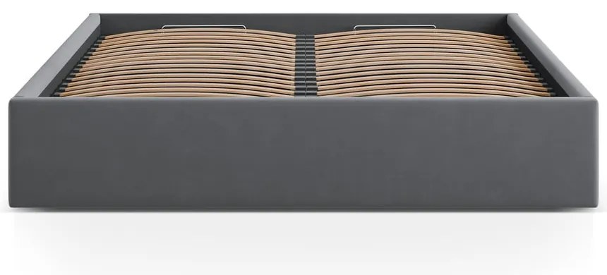 Pat matrimonial gri tapițat cu spațiu de depozitare/fără tăblie cu somieră 160x200 cm Susan – Micadoni