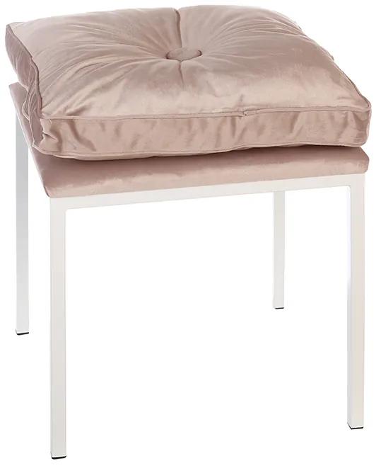 Taburet COSY, metal textil, alb roz 52x43x43 cm
