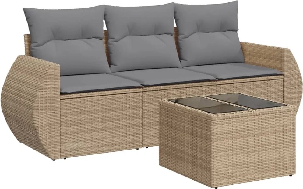 vidaXL Set canapele de grădină, 4 piese, cu perne, bej, poliratan