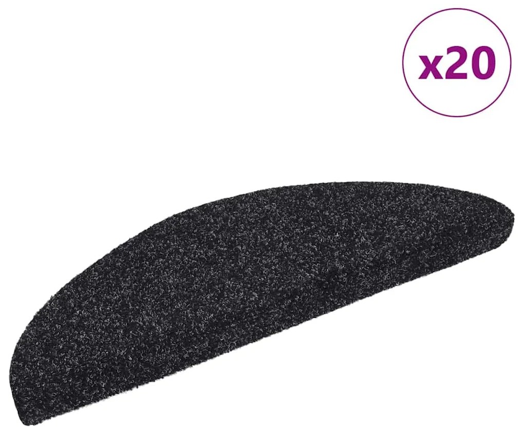 vidaXL Covorașe autoadezive pentru scări, 20 buc., 56x17x3 cm, negre, semirotunde