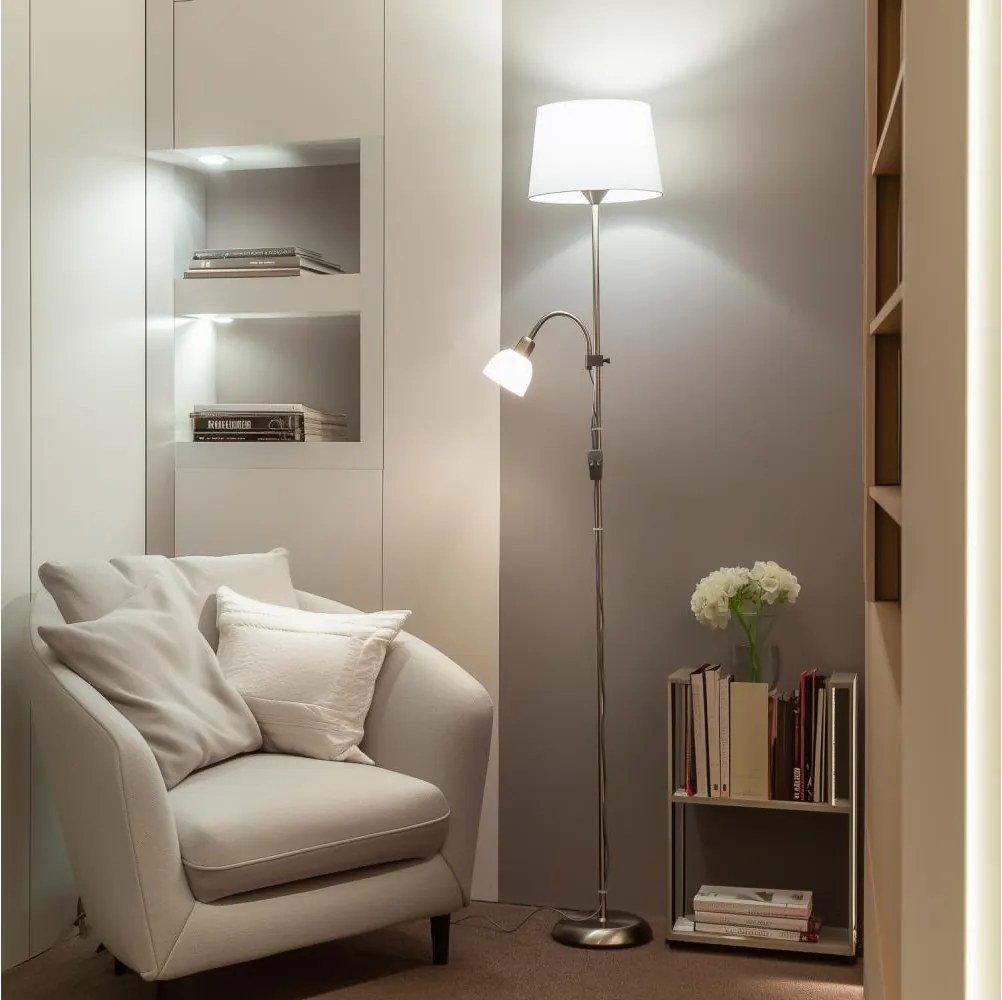 Brilagi - Lampă de podea CERIA 2 în 1, 1xE27/100W/230V + 1xE14/25W, crom mat/alb