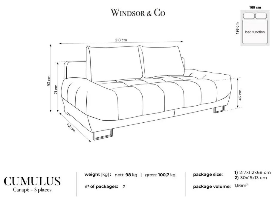 Canapea extensibilă cu 3 locuri Windsor & Co Sofas Cumulus, bej