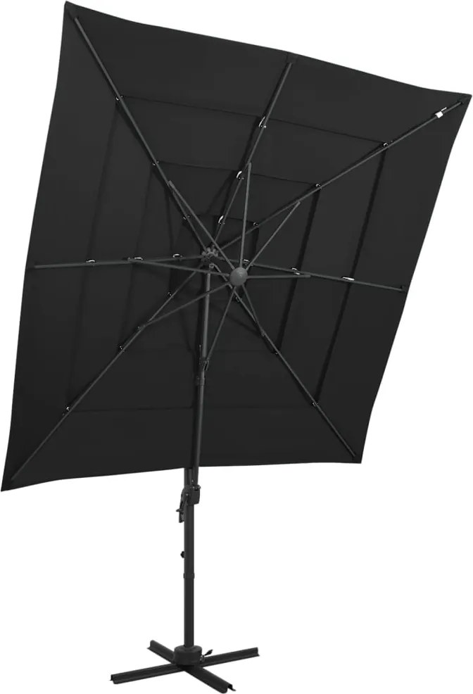 vidaXL Umbrelă de soare 4 niveluri, stâlp aluminiu, negru, 250x250 cm