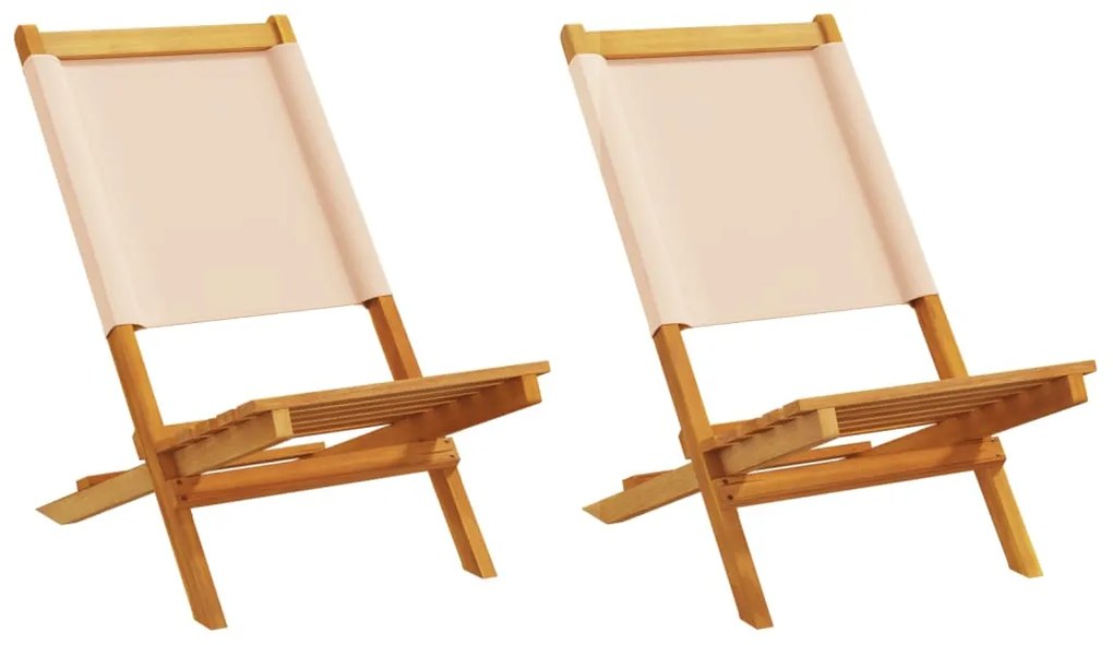 vidaXL Scaune de grădină 2 buc., bej, lemn masiv acacia și textil