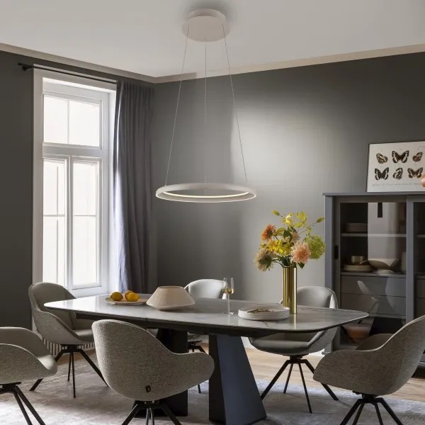 Schöner Wohnen QUILLO 15570-39-LED, lustră suspendată pe cablu, LED 36W, 230V, Ø60 cm, gri, compatibilă cu dimmer