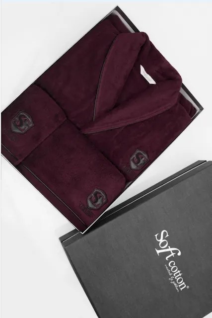 Halat pentru bărbați LUXURY + prosop + prosop de corp + cutie cadou L + prosop + prosop de corp + box Bordeaux