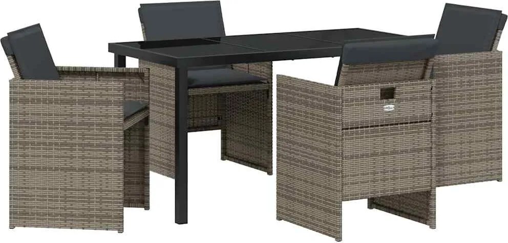 vidaXL Set de masă pentru grădină 5 pcs Gri poliratan