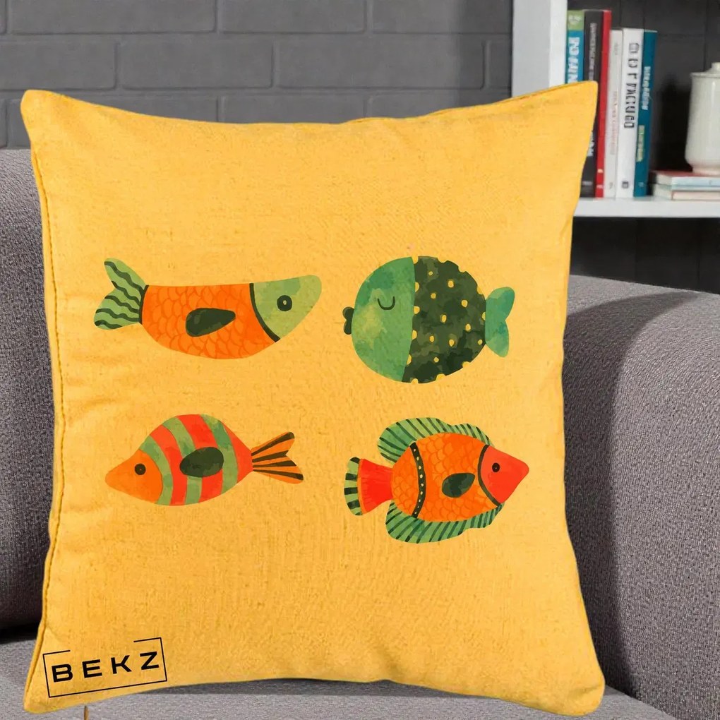 Perna Decorativa Pesti Acuarela, 40x40 cm, Galben, Husa Detasabila, Perna Inclusa, BEKZ®