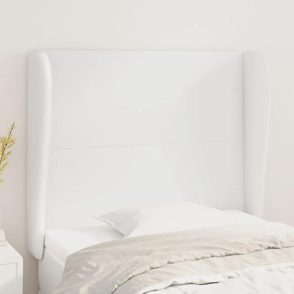 Tablie de pat cu aripioare, alb, 93x23x118 128 cm, piele eco 1, Alb, 93 x 23 x 118 128 cm