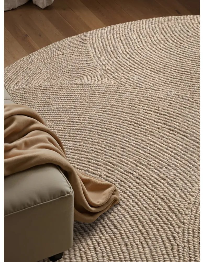 Covor bej țesut manual rotund din lână ø 200 cm Eleni Light Beige – Hanse Home