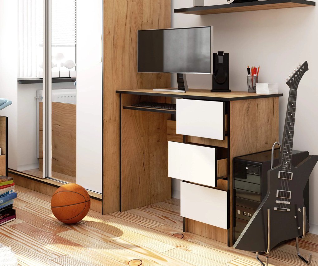 Masă PC Benicio (Stejar craft + Alb) (D). Promo -32%. 1070962