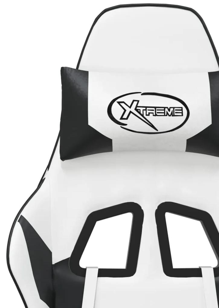 Scaun de gaming cu suport picioare, alb negru, piele ecologica 1, Alb si negru, Cu suport de picioare