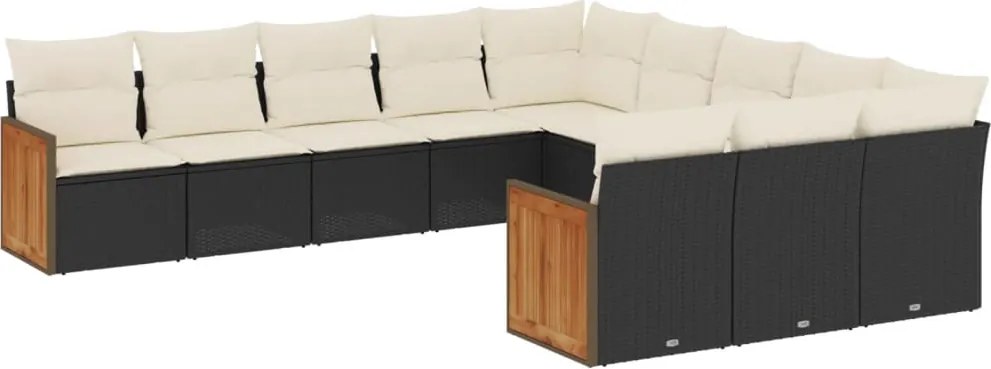 vidaXL Set canapele de grădină cu perne, 11 piese, negru, poliratan
