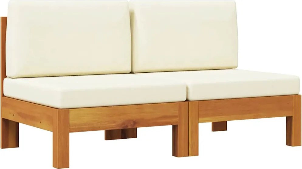 vidaXL Canapea de mijloc cu perne alb/crem, 2 buc., lemn masiv acacia
