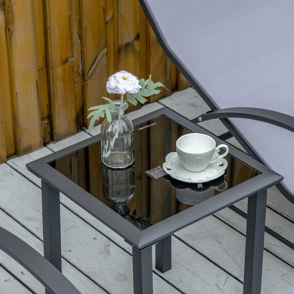 Outsunny Set 2 Sezlonguri de Gradina si 1 Masuta cu Raft din Sticla Negru | Aosom Romania