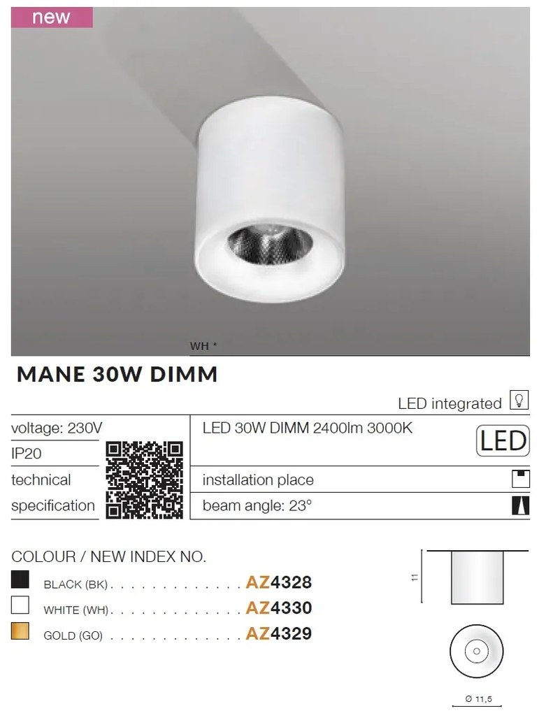 Spot LED aplicat tavan/plafon MANE 30W DIMM auriu