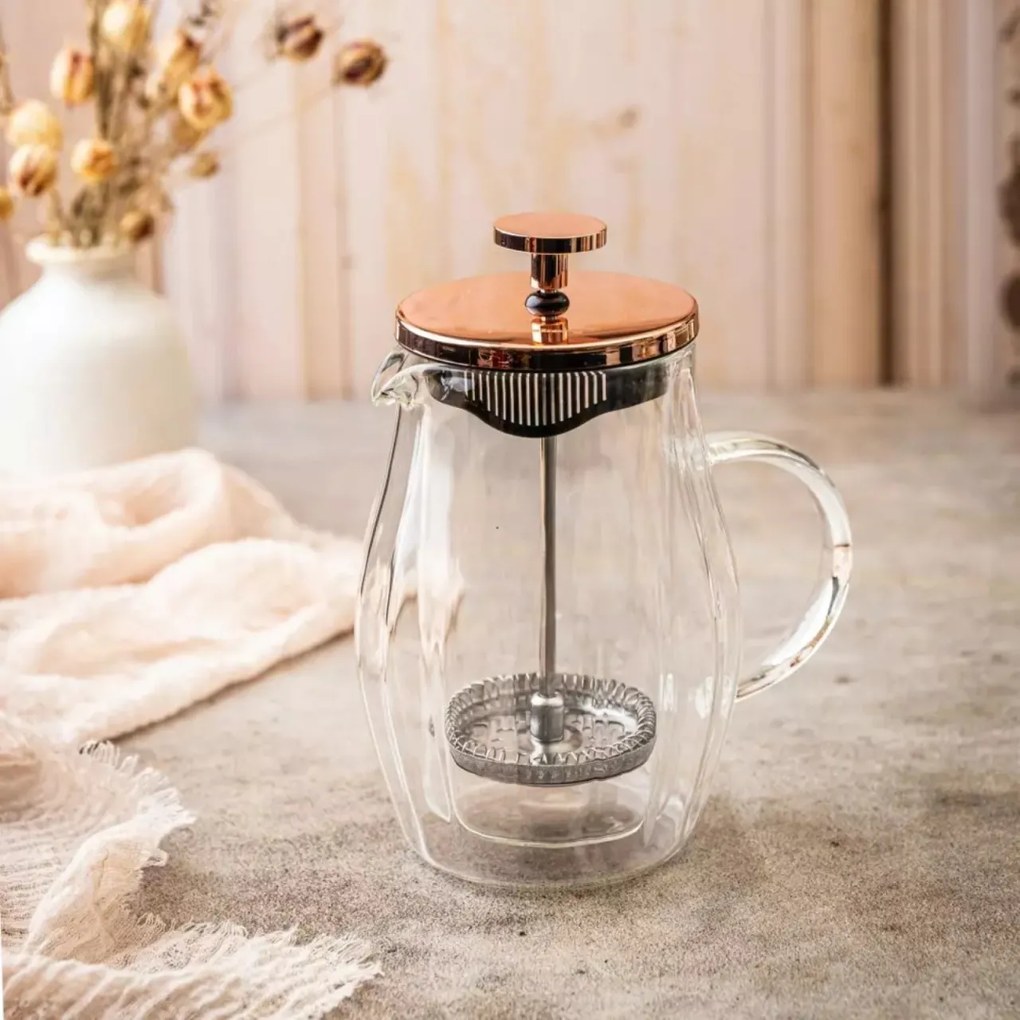 Infuzor pentru cafea/ceai, sticlă, culoare cupru, 0,35L Klausberg KB7721, cu perete dublu