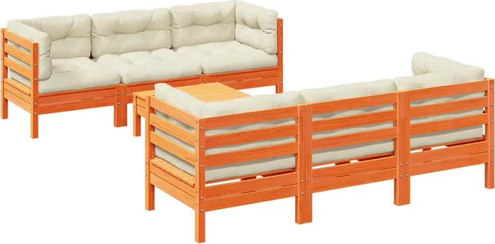 vidaXL Set canapele grădină cu perne, 7 piese, maro, lemn masiv de pin