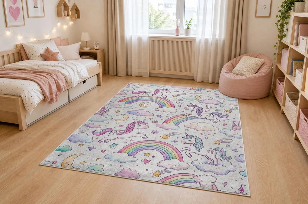 BAMBINO 61400 covor lavabil Inorog, curcubeu pentru copii anti-alunecare - cremă / roz