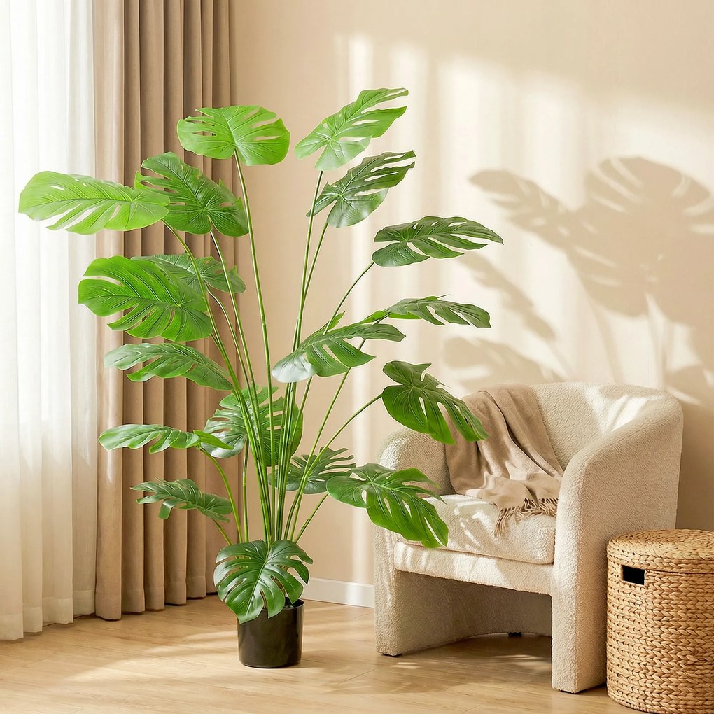 HOMCOM Plantă artificială arbore Monstera deliciosa cu ghiveci inclus înălțime 150 cm interior verde | Aosom Romania