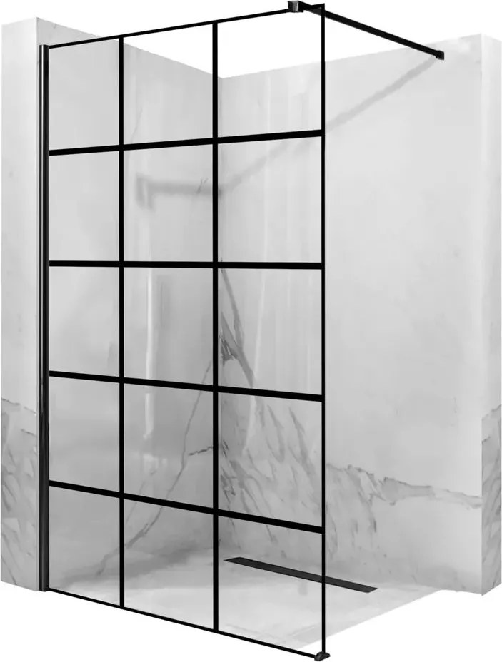 Paravan de dus tip Walk-in Rea Bler-1 120x195 cm si etajera cu suport negru