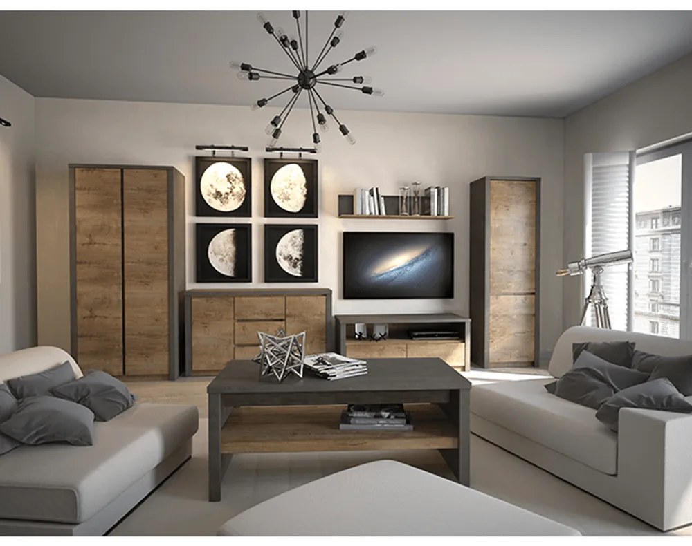 Dulap cu doua usi, stejar lefkas inchis/gri, MONTANA S2D