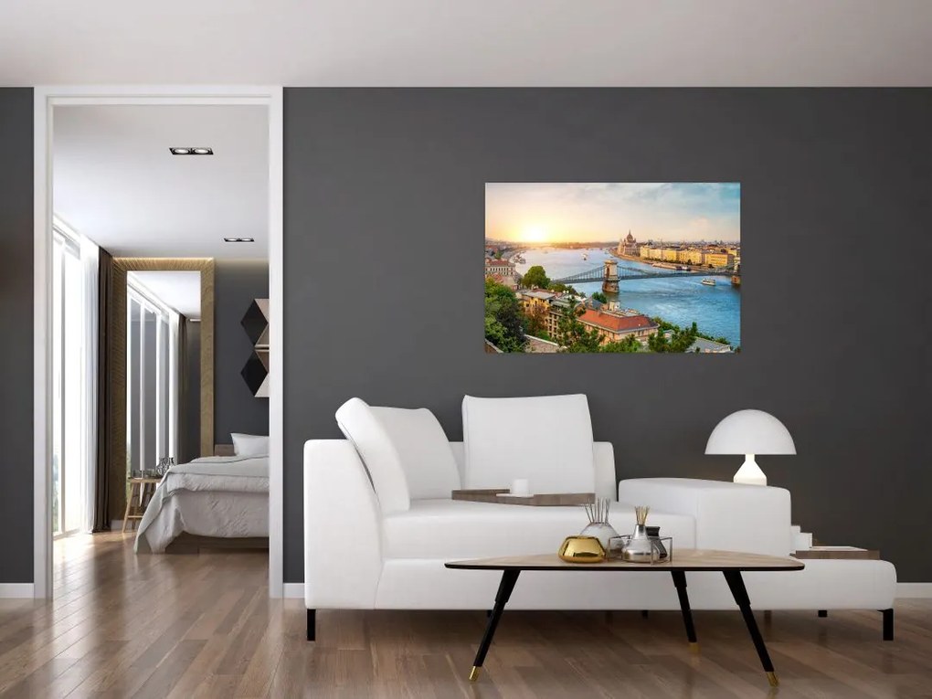 Tablou cu orașul Budapesta și râu (90x60 cm)