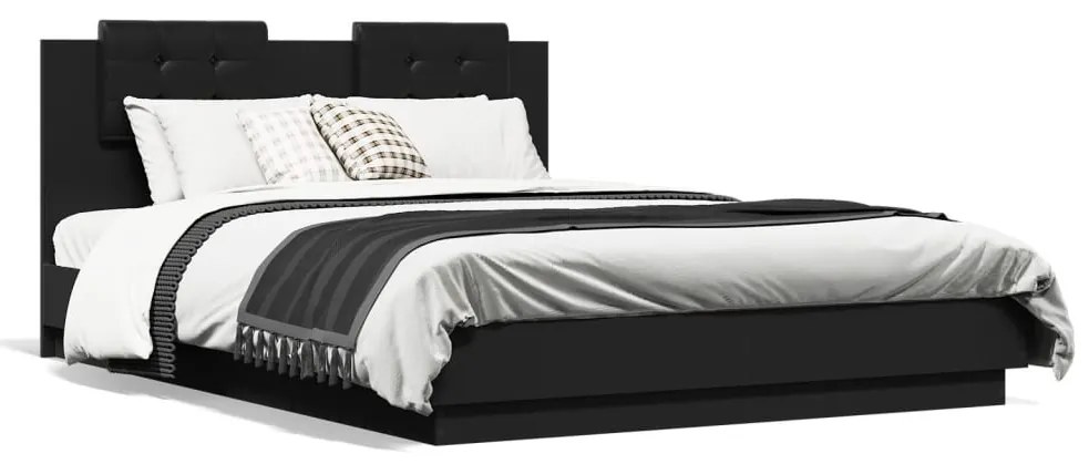 3209920 vidaXL Cadru de pat cu tăblie, negru, 140x200 cm, lemn prelucrat