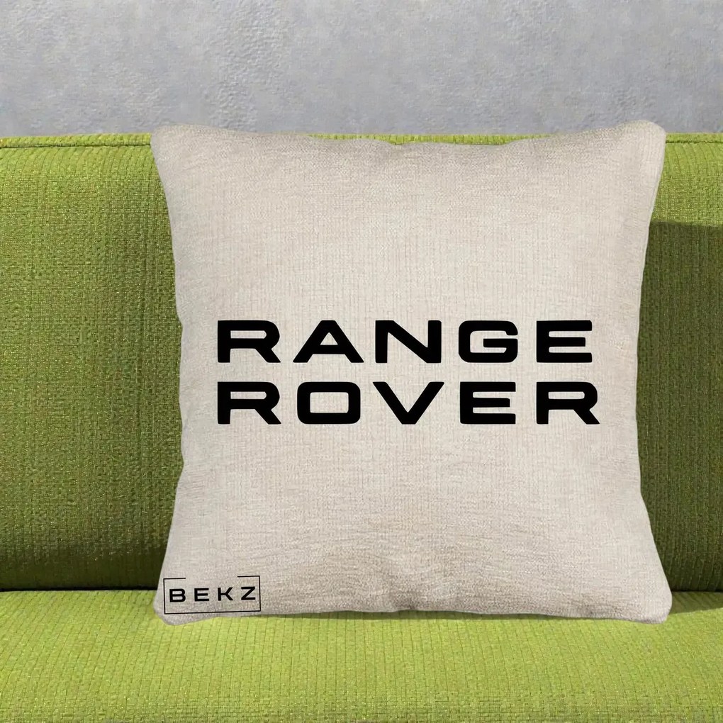Perna Personalizata cu emblema Range Rover, 40x40 cm, Bej Canapea, Husa Detasabila, Perna Inclusa, BEKZ®