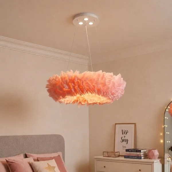 Brilagi - Lustră LED pe cablu FEATHER 3xE27/40W/230V + 3xLED/3W diam. 50 cm roz