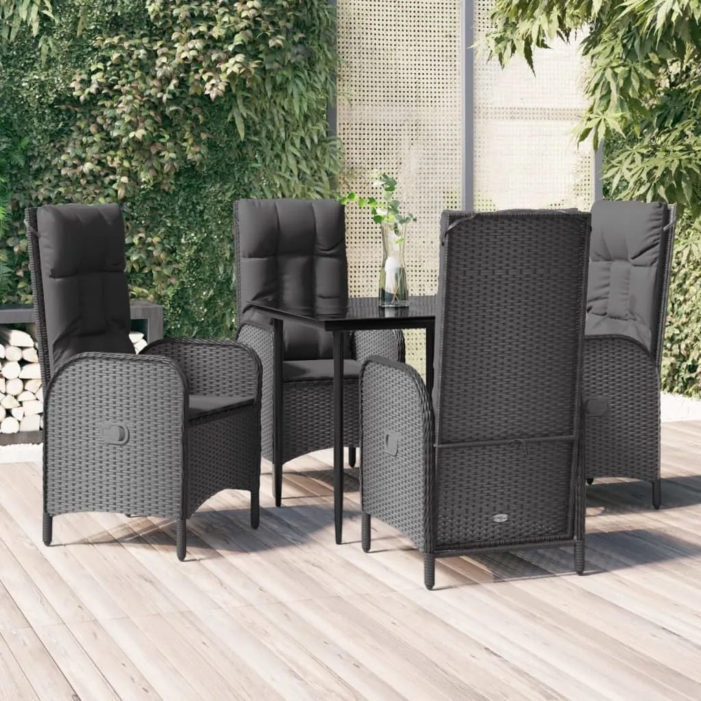 3185168 vidaXL Set mobilier de grădină cu perne, 5 piese, negru, poliratan