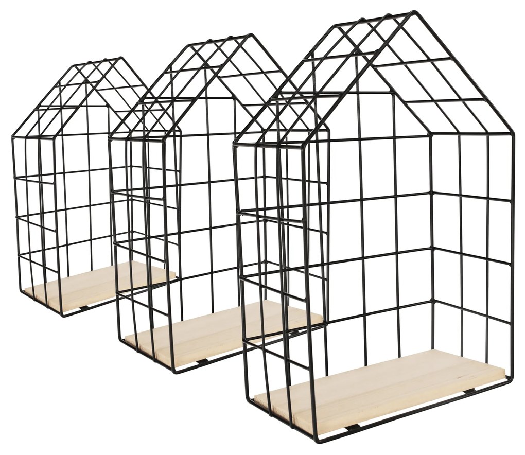 Set de 3 rafturi, natural/negru, AZURI