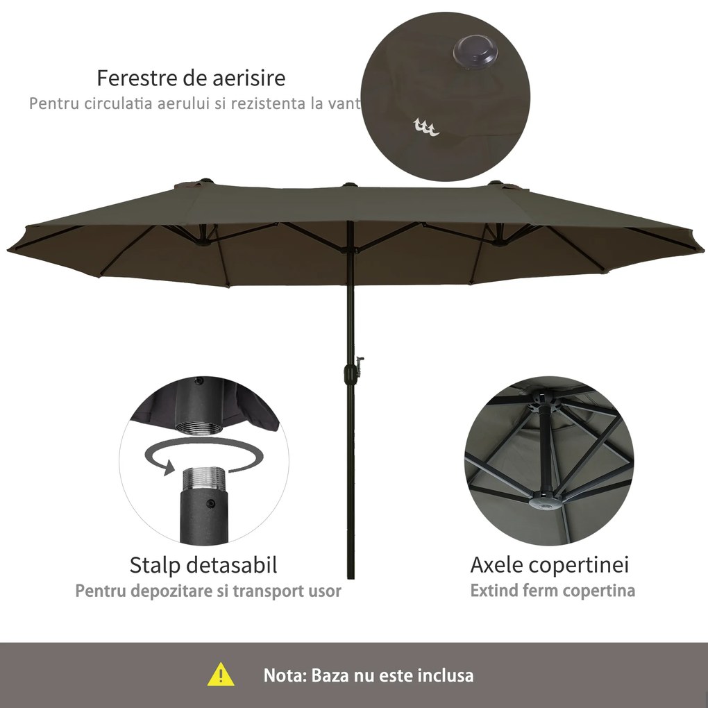 Umbrela Dubla Acoperis de Soare Outsunny, Poliester Gri 2.7*4.6*2.4 | Aosom Romania