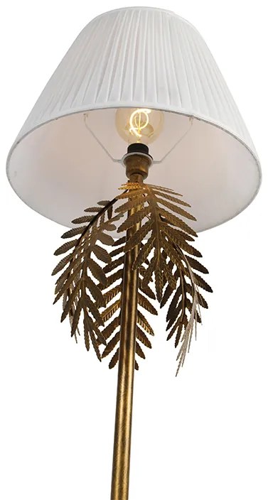 Lampă de podea aurie 145 cm cu abajur plisat alb 45 cm - Botanica