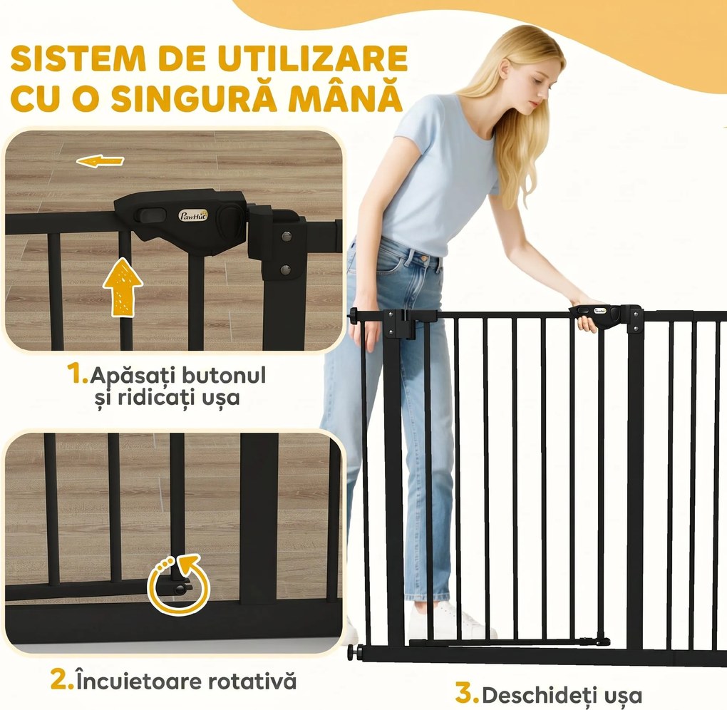 PawHut Poartă pentru Câini cu Lățime Reglabilă și Închidere Automată, Negru | Aosom Romania