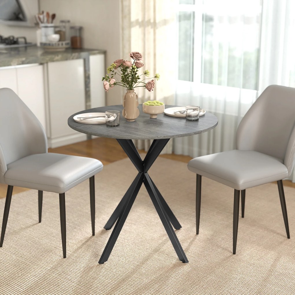 HOMCOM Masă rotundă de dining în stil industrial, cu picioare în cruce din oțel, Ø80 x 75 cm, gri | Aosom Romania