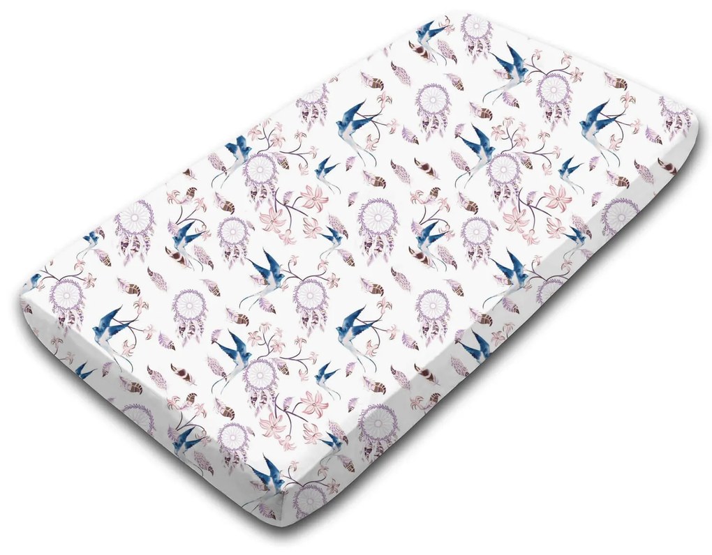 Cearceaf din bumbac cu elastic roata pentru patut 120x60 cm Kidizi Swallows