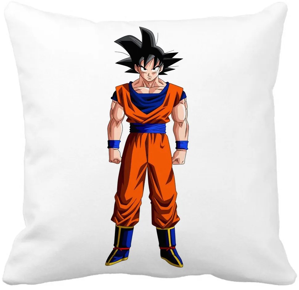 Perna Decorativa cu Dragonball Goku, 40x40 cm, Alba, Mata, Husa Detasabila, Burduf