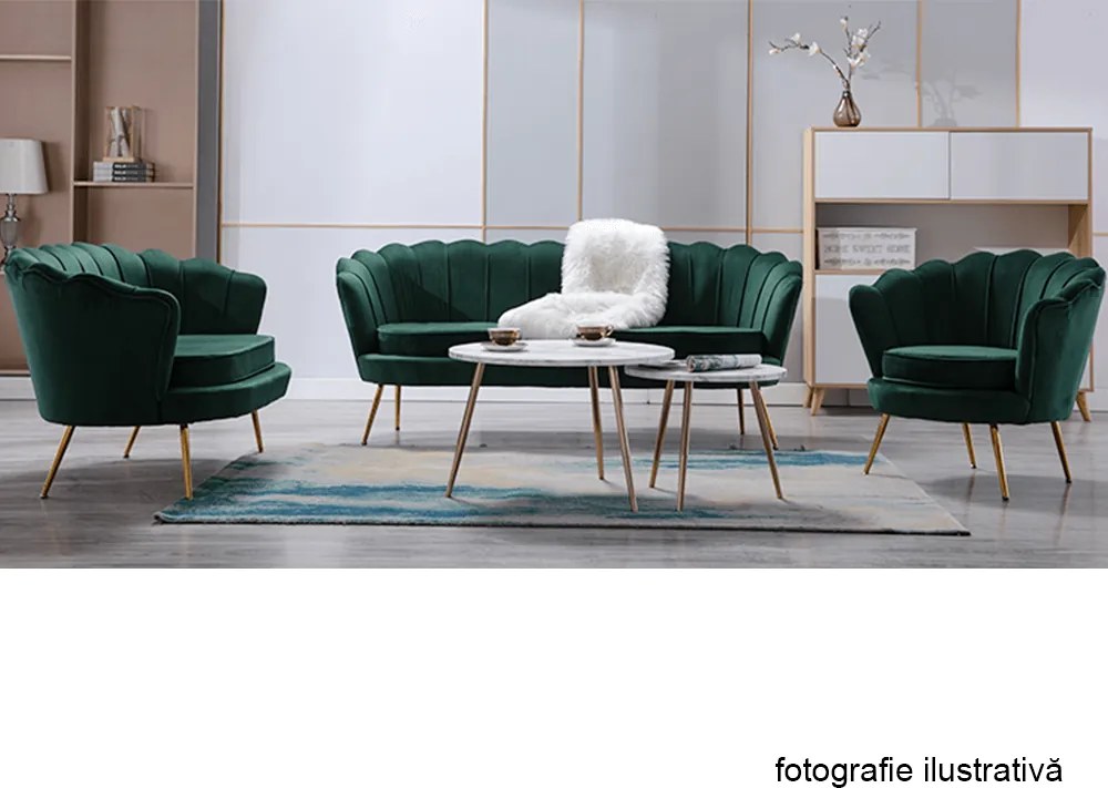 Fotoliu în stil Art-deco, catifea Velvet smarald/crom auriu, NOBLIN